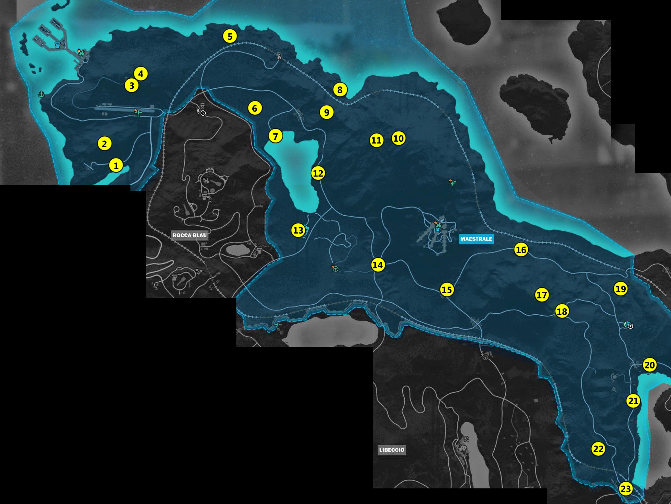Just Cause 3 - Mapa Maestrale: taśmy, kapliczki, grobowce i inne